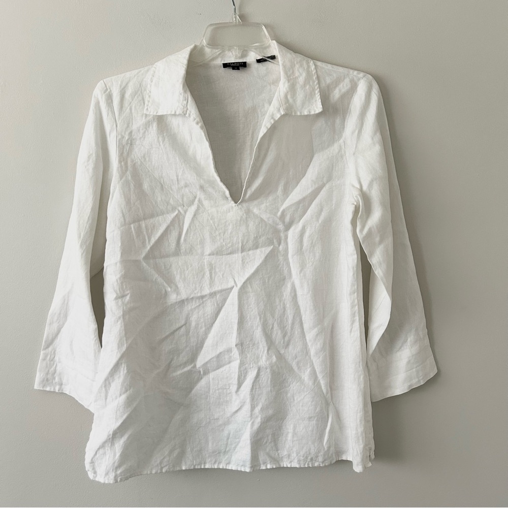 Talbots White Irish Linen V-Neck Popover Shirt